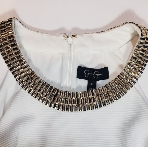 Jessica Simpson White Dress Size 8 Gold Stud Collar Racerback Cocktail Party - Picture 6 of 13